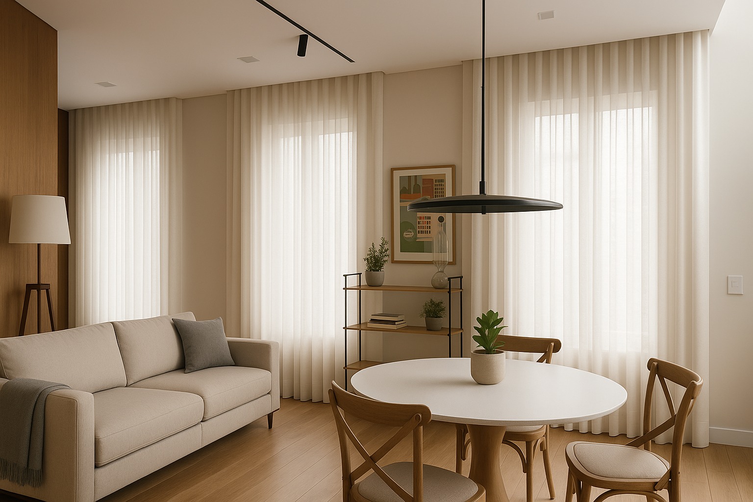 Ambiente elegante com cortinas